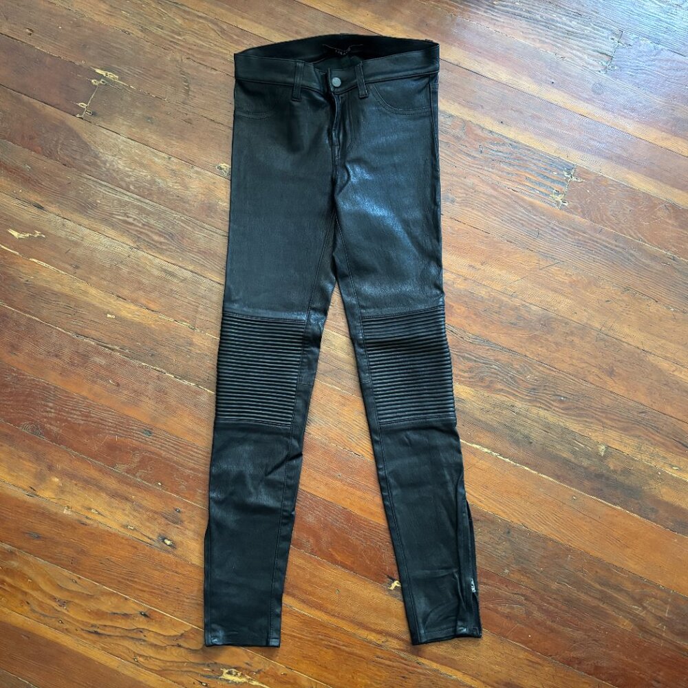 New J Brand Lamb Leather Stretch Black Moto Motorcycle Leggings Pants Size 25